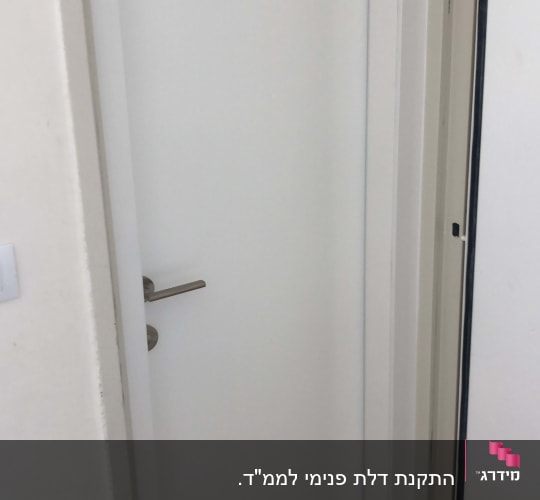 דלת לבנה עם ידית מתכת כסופה